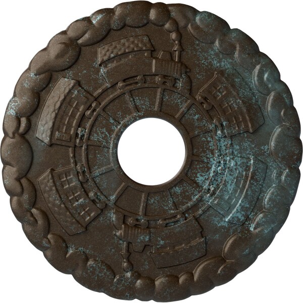 Ekena Millwork Kendall Train Station Medallion (Canopies up to 3 7/8"), 18 1/2"OD x 3 7/8"ID x 1"P, Bronze Blue CM18KDBBS - main